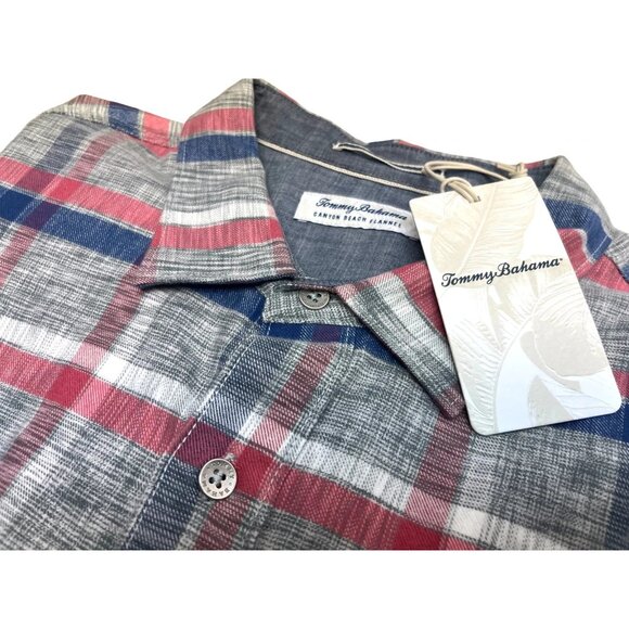 Tommy Bahama Canyon Beach Bonfire Plaid Flannel Shirt Men’s Small Carbon Grey - Picture 5 of 7